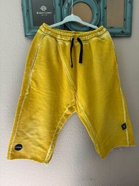 Nununu Yellow French Terry Sweat Shorts Raw Hem Asymmetrical Pocket 8-9Y